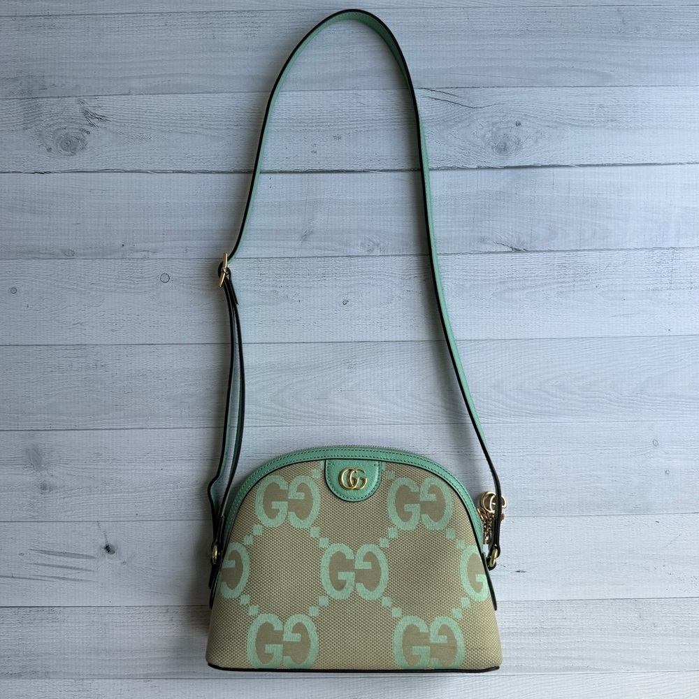 RARE Gucci GG Monogram Ophidia Dome Canvas Shoulder Bag Beige Pepperlight Mint